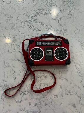 Red Retro Boom Box Hard Case Purse Bag